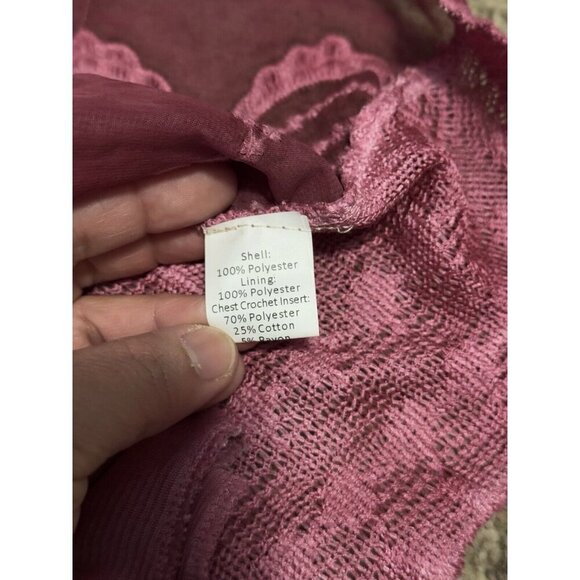 Womens Tunic Blouse Mauve Pink Floral Lace Cowl Asymmetric Fairy Lagenlook LARGE - Picture 6 of 13